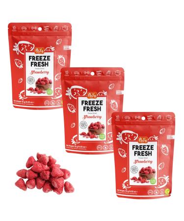 POL'S POL'S FREEZE FRESH Pack of 3 freeze-dried strawberries 100% whole strawberries no added sugar vegan lactose-free gluten-free 3 x 15g