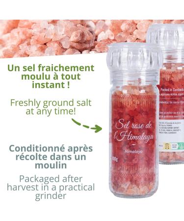 Khla - Himalayan Pink Salt 100 g - Refillable Mill - 100% Natural Salt Crystals - Salt Grains - Cooking Ingredient - Buy Online on GoSupps.com