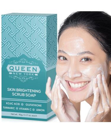 QUEEN KOJIC ORGANIC Skin Brightening Scrub Soap- Moisturizes Reduces the appearance of Acne Scars Wrinkles Dark Or Red Spots Vegan Cruelty Free-NO FRAGRANCE(Kojic+Glutathione)