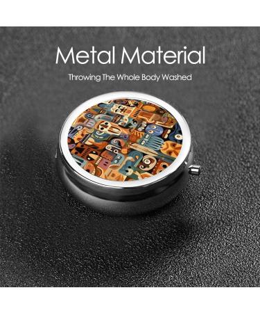 Abstract Art Animals Portable Metal Pill Box - Round Mini 3-Compartment with Hinged Design Ideal for Travel Black - International Shipping Available - Buy Online on GoSupps.com