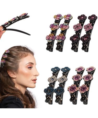 8 Pack Shiny Crystal Stone Braided Hair Clips Braided Hair Clips with Rhinestones for Women and Girls Rhinestone Flower Barrettes with Small Barrettes Four Leaf Clover Short Hair Clips Duckbill Barrettes for Thick Hai...