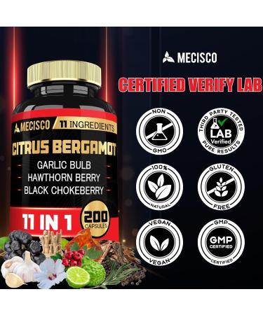 11in1 Citrus Bergamot Supplement 1000mg with Olive Leaf Hawthorn Berry Guggul Garlic and More - Support Immunity Circulatory System & Overall Health - 200 Capsules 200 Count (Pack of 1) - Buy Online on GoSupps.com