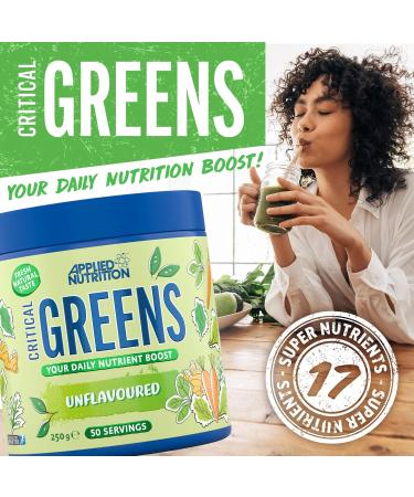 Applied Nutrition Critical Greens - Super Greens Powder for Immune Support | Vegan Superfood Nutrients | Unflavored 250g - 50 Servings - Buy Online on GoSupps.com