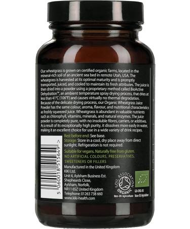 KIKI Health Organic Wheatgrass Juice Powder 100g - High Chlorophyll & Vitamin Content for Immune System, Vision & Skin - Non-GMO & Gluten Free - Buy Online on GoSupps.com