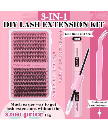TOOCHUNAG Eyelash Extension Kit - 320pcs 30D+40D Individual Lashes Cluster Set with Bond, Seal, and Tweezers - DIY Lash Extensions 8-16mm - Buy Online on GoSupps.com