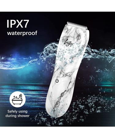 INVJOY Waterproof Body Hair Trimmer for Men - Electric Pubic Hair Shaver & Groomer with Replacement Blade - Marble Pattern White - Buy Online on GoSupps.com