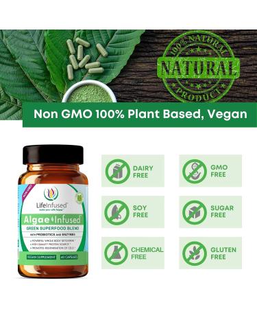 Life Infused Algae Infused - Premium Green Superfood Blend with Organic AFA Spirulina Chlorella - 60 Caps for Energy Digestion Detox & Immune Support - Buy Online on GoSupps.com