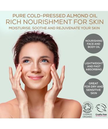 Alucia Organics 100% Pure Sweet Almond Oil - Cold-Pressed Vegan & Certified Organic - Perfect for Face Body & Hair (100ml) - Buy Online on GoSupps.com