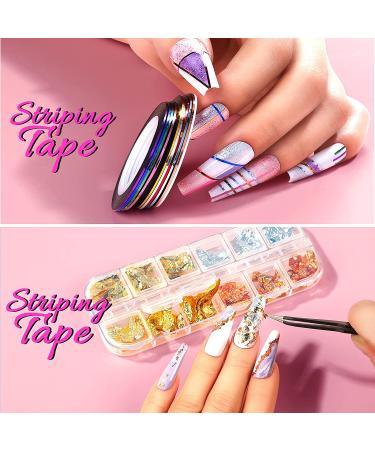 Teenitor Nail Art Brush Set with Dotting Tools, Foil Flakes, Striping Tape, Stickers, Rhinestones & Tweezers - Pink - Buy Online on GoSupps.com