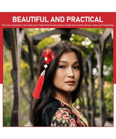 Gadpiparty 1 Pair Japanese Hair Clips Kimono Flower Hair Pins with Tassel Floral Fan Hair Barrette Hair Ornament for Women Girls Red - Buy Online on GoSupps.com