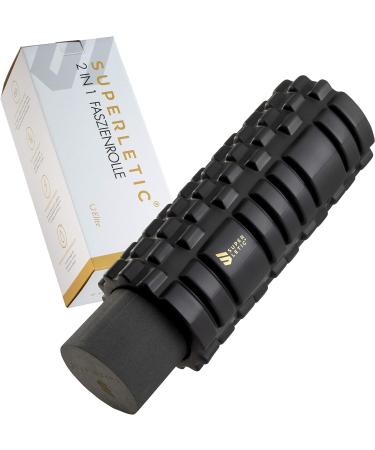 Superletic 2-in-1 Elite Fascia Roll Set | Massage Roller with Massage Sauces for Spine Back & Legs | Pilates Roller Set - Black - Buy Online on GoSupps.com