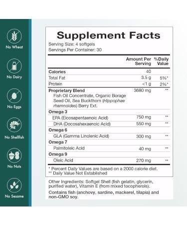 Natura Health Products Complete Omega Essentials Supplement - Balanced Blend of Omega 3 6 7 & 9 Fatty Acids - Featuring Fish Oil Concentrate Borage Seed Oil Sea Buckthorn Berry (120 softgels) - Buy Online on GoSupps.com