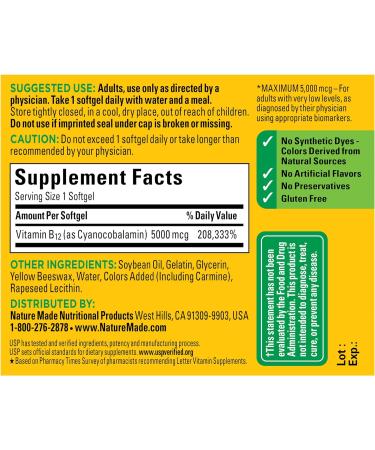 Maximum Strength Vitamin B12 5000 mcg Softgels - 60 Count (Pack of 1) - Buy Online on GoSupps.com