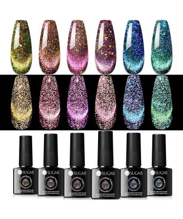 UR SUGAR Cat Magnetic Eye Gel Nail Polish Kit - 6 Reflective Glitter Colours for Sparkling Diamond Effects - Soak Off Gel Manicure Set - Buy Online on GoSupps.com
