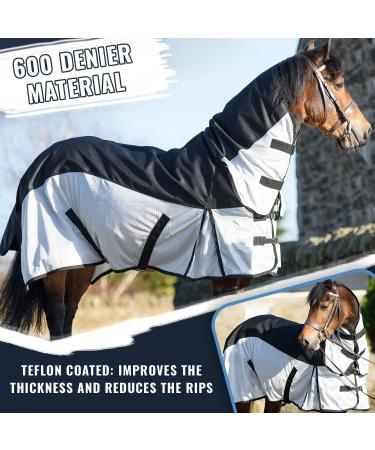 Equitack 600 Denier 2 in 1 Fly Lightweight Turnout Mesh Horse Rug |Waterproof Topline|Fixed Neck|Teflon Coated|Machine Washable Black/Silver 6ft 9 6'9'' Black/Silver - Buy Online on GoSupps.com