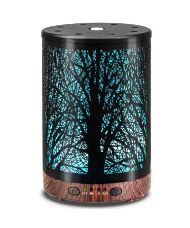 Essential Oil Diffuser 120ML Metal Aromatherapy Diffuser Cool Mist Humidifier with Auto Shut-Off Protection 7 Color Lights for Home Office Spa (Tree)