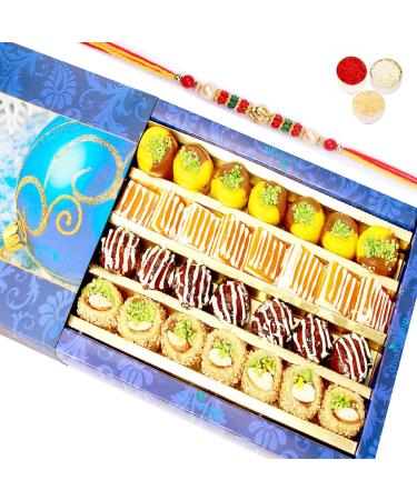 Ghasitaram Gifts Rakhi Gifts for Brothers Rakhi Sweets - Ghasitaram Gifts - Assorted Exotic Mix Sweets 400 GMS with Beads Rakhi
