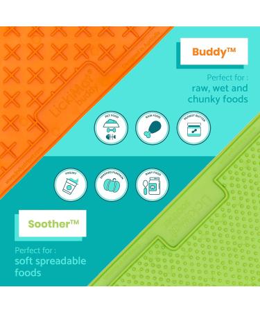 LickiMat 2-Pack Classic Soother and Buddy Dog Feeding Mat for Boredom and Anxiety Relief Ideal for Food Treats Yoghurt or Peanut Butter Dog Lick Mats Fun Alternative to a Slow Feeder Dog Bowl Green & Orange Soother & Buddy - Buy Online on GoSupps.com