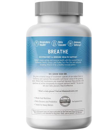 Om Mushrooms Breathe - Respiratory Health Support 90 Veg Capsules | Natural Immune Boost - Buy Online on GoSupps.com