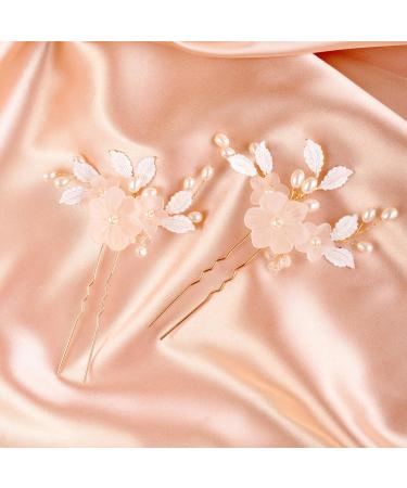 Deniferymakeup Flower Bridal Hair Pins Pearl Bride Wedding Hair Accessories Gold Leaf Hair Piece for Women and Girls - Buy Online on GoSupps.com