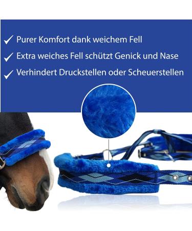 Premium Blue Horse Halter - Fur Lined Available in XFull Pony Cob Warmblood Sizes | Durable & Stylish - Buy Online on GoSupps.com