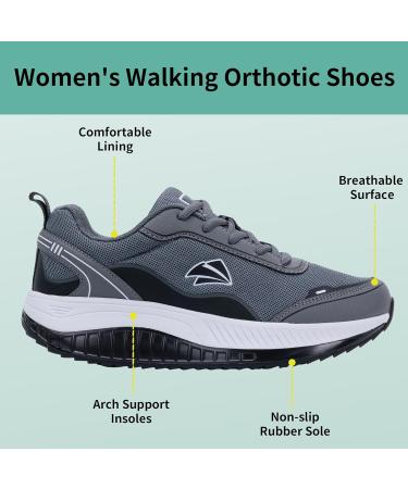 AOV Women's Walking Orthotic Shoes - Lightweight Breathable Sneakers with Arch Support for Running & Gym Workouts - Size 10 Black/Gray - Buy Online on GoSupps.com