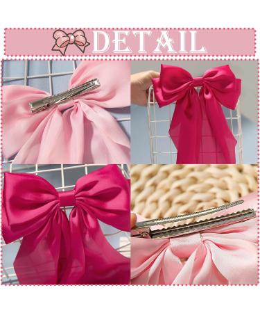 2Pcs Big Hair bow Hair Bows for Women Bow Hair Clip Elegant Solid Color French Barrette Bows For Hair With Long Silky Satin Hair Barrettes Accessories Bow Hair Clips for Women Girls(Pink+ Hot-pink) - Buy Online on GoSupps.com