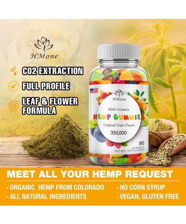 Organic Hemp Gummies - 1-Pack Extra Strength for Stress, Anxiety, Sleep, Pain, Inflammation - Vegan Candy with Calming Mood and Focus Benefits - 80 Count - Buy Online on GoSupps.com