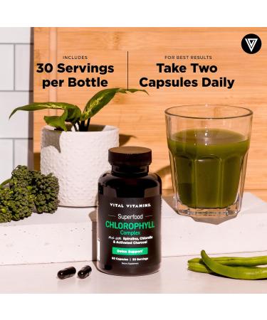 Vital Vitamins Chlorophyll Pills - Body Deodorizing Supplement - Made with Spirulina Chlorella Organic Parsley Mint & Activated Charcoal - Defeat Odor Naturally - for Women & Men - 60 Capsules 60 Count (Pack of 1) - Buy Online on GoSupps.com