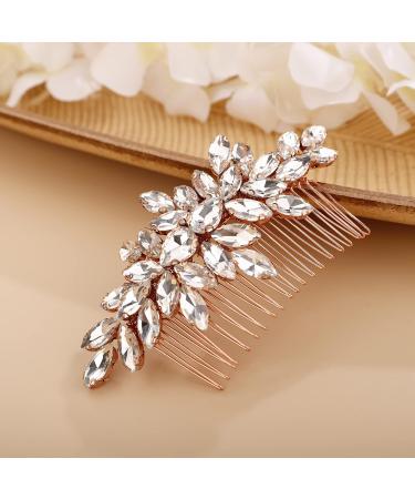 Chargances Crystal Bridal Hair Comb - Rose Gold Rhinestone Wedding Hair Clip - Buy Online on GoSupps.com