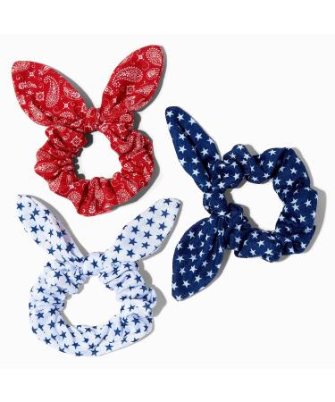Red, White & Printed Bow Hair Scrunchies - 4th July Hair Accessories for Girls | Blue - Buy Online on GoSupps.com
