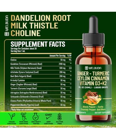 11in1 Ginger Root Supplement with Turmeric Ceylon Cinnamon Black Pepper Cayenne Pepper Berberine Vitamin D3 and Vitamin K2 - Support Immune Energy - 1 FL Oz - 2 Month Supply - Buy Online on GoSupps.com