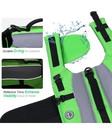 Vivaglory Neon Green Dog Rescue Vest with Front-Wheel Drive | Reflective Caps & Upholstery for Swimming & Boating | XS (35-43cm Chest) - Buy Online on GoSupps.com