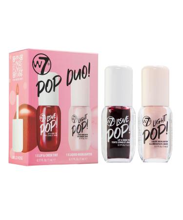 W7 Coffret cadeau de maquillage Pop Duo Teinte Love Pop pour les l vres et les joues + surligneur liquide Light Pop Couleur construire Juicy Tint & Glow 2 x 5 ml