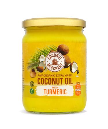 Coconut Merchant Organic Coconut Oil with Turmeric 500ml | Extra Virgin Raw Cold Pressed Unrefined | Ethically Sourced Vegan Ketogenic and 100% Natural | For Hair Skin & Cooking | 500ml Oil with Turmeric 500 ml (Pack of 1)