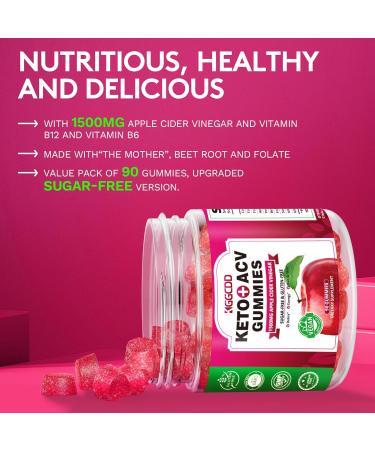 KGGCDD 90 Count Keto ACV Gummies Digestive Health & Energy Boost Apple Cider Vinegar with Mother 1500mg Vegan Non-GMO Gluten-Free for Young Women - Buy Online on GoSupps.com