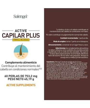  Salengei ACTIVE CAPILAR PLUS - For hair care | Vitamin D zinc and selenium | 60 pearls | With Natursyn oil extracts contains Serenoa Repens extract biotin and other vitamins - Buy Online on GoSupps.com
