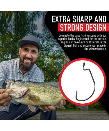 Bass Fishing Hooks Assortment - 150 Offset Hooks for Texas Rig Bass Fishing with Plastic Worms - Freshwater Fish Hook Set - Buy Online on GoSupps.com