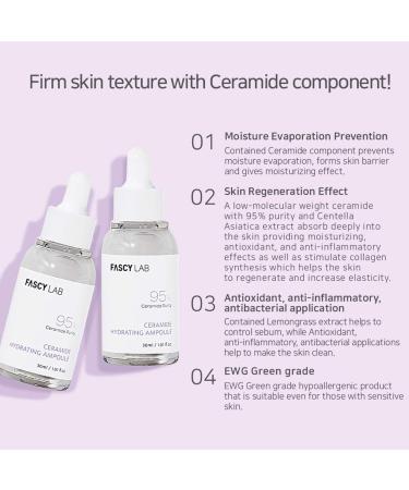 FASCY Lab Ampoule Korean Moisturizer - Cermaide Ampoule For Sensitive Skin Hypoallergenic Safe Ingredients Made In Korea (30 ml / 1.01 fl.oz) - Buy Online on GoSupps.com