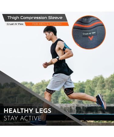 CrushN'Flex Thigh Compression Sleeves (Pair) - Thigh Support for Upper Leg, Quad, Hamstring - Ideal for Running, Sports, Weightlifting - Groin Pulls, Active Recovery - Men and Women (Medium) - Buy Online on GoSupps.com