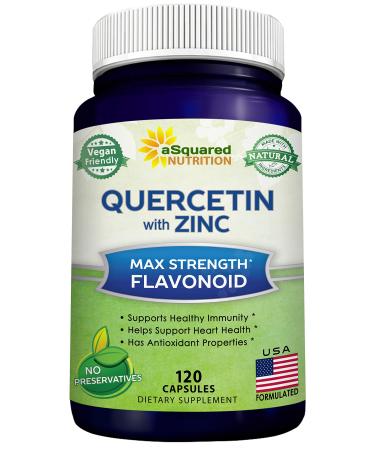 Quercetin 1000mg with Zinc Supplement - 120 Capsules - Quercetin Dihydrate with Black Elderberry & Zinc - Max Strength Powder Complex Pills to Help Improve Immune Response & Anti-Inflammatory