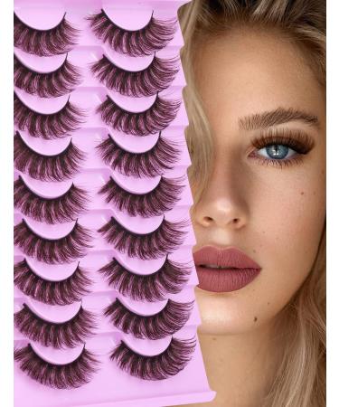 False Eyelashes Brown Natural Look 12-18MM Russian Strip Lashes That Look Like Extensions Wispy Fluffy D Curl Cat Eye Lash Pestanas Postizas Naturales 5D Volume Faux Mink False Lashes Pack 9 Pairs by Goddvenus