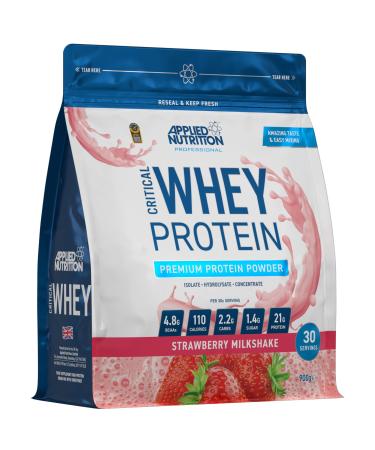Applied Nutrition Critical Whey Protein Powder 900g - High Protein Powder Protein Milkshake Muscle Building Supplement with BCAAs & Glutamine (900g - 30 Servings) (Strawberry) Strawberry 900g (Pack of 1)