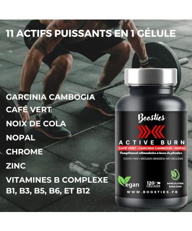 Active Burn - Extra Powerful - Metabolism - Energy - Garcinia Cambogia - Green Coffee - Nopal - Cola Nuts - 7 Vitamins & Minerals 120 Capsules - Buy Online on GoSupps.com