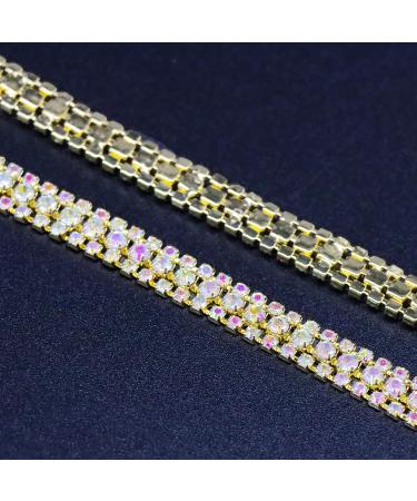 JEGOYER 3-Row Crystal Rhjsonstone Trim Close Chain Banding Applique - AB-Gilded | Perfect for DIY Decoration, Bridal Embellishments, Wedding Party Clothing - Buy Online on GoSupps.com