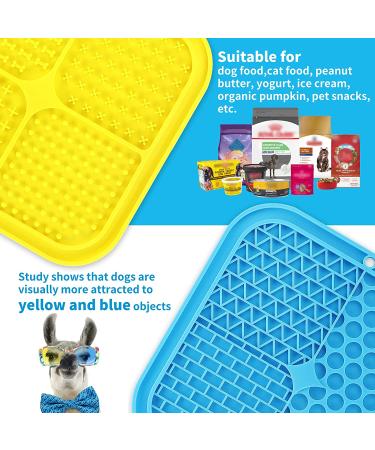 2 Pcs Dog Lick Mat Set with Suction Cups | Slow Feeder Silicone Pad for Dogs and Cats with Spatula - Yellow & Blue - Buy Online on GoSupps.com