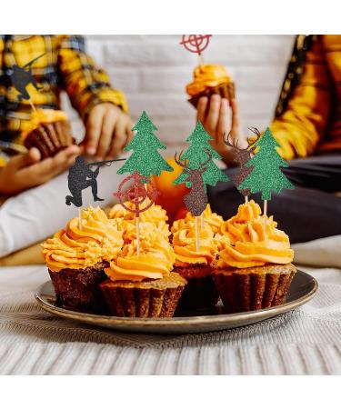 HOKPA Hunting Cupcake Toppers 24Pcs Glitter Deer Tree Target Hunter Cupcake Picks for Forest Hunting Theme Party Cake Decoration - Buy Online on GoSupps.com