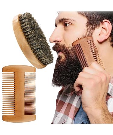 2PCS Portable Beard Brush Comb Set for Men Effectively removes Hidden Dirt Boar Bristle Beard Brush Keep Your Beard Neat for Beard Care Combing Beard Hair Removing Debris Massaging Face