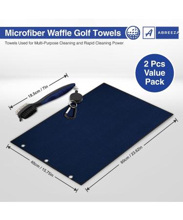 Men's Navy Blue Microfiber Golf Towel with Waffle Pattern Tri-fold Design & Cleaning Brush - Buy Online on GoSupps.com