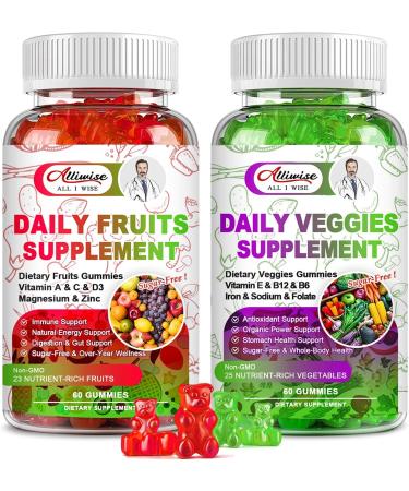 2Pack Magnesium Glycinate Gummies 500mg + 2Pack Sugar-Free Fruits and Veggies Gummies Supplement - Buy Online on GoSupps.com